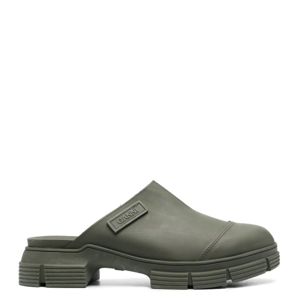 Ganni slip on rubber mules sz 38 green